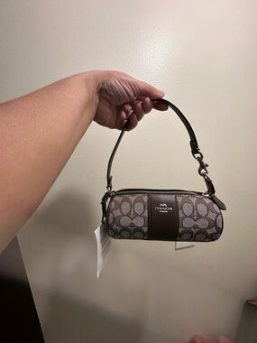 Coach Signature Canvas Mini Wristlet in Brown and Tan
